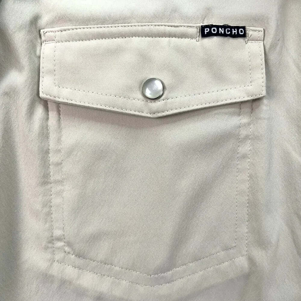 Poncho Pecos Pearl Snap Shirt Mens XL L/S Khaki Tan Western Fishing Performance - Picture 8 of 16